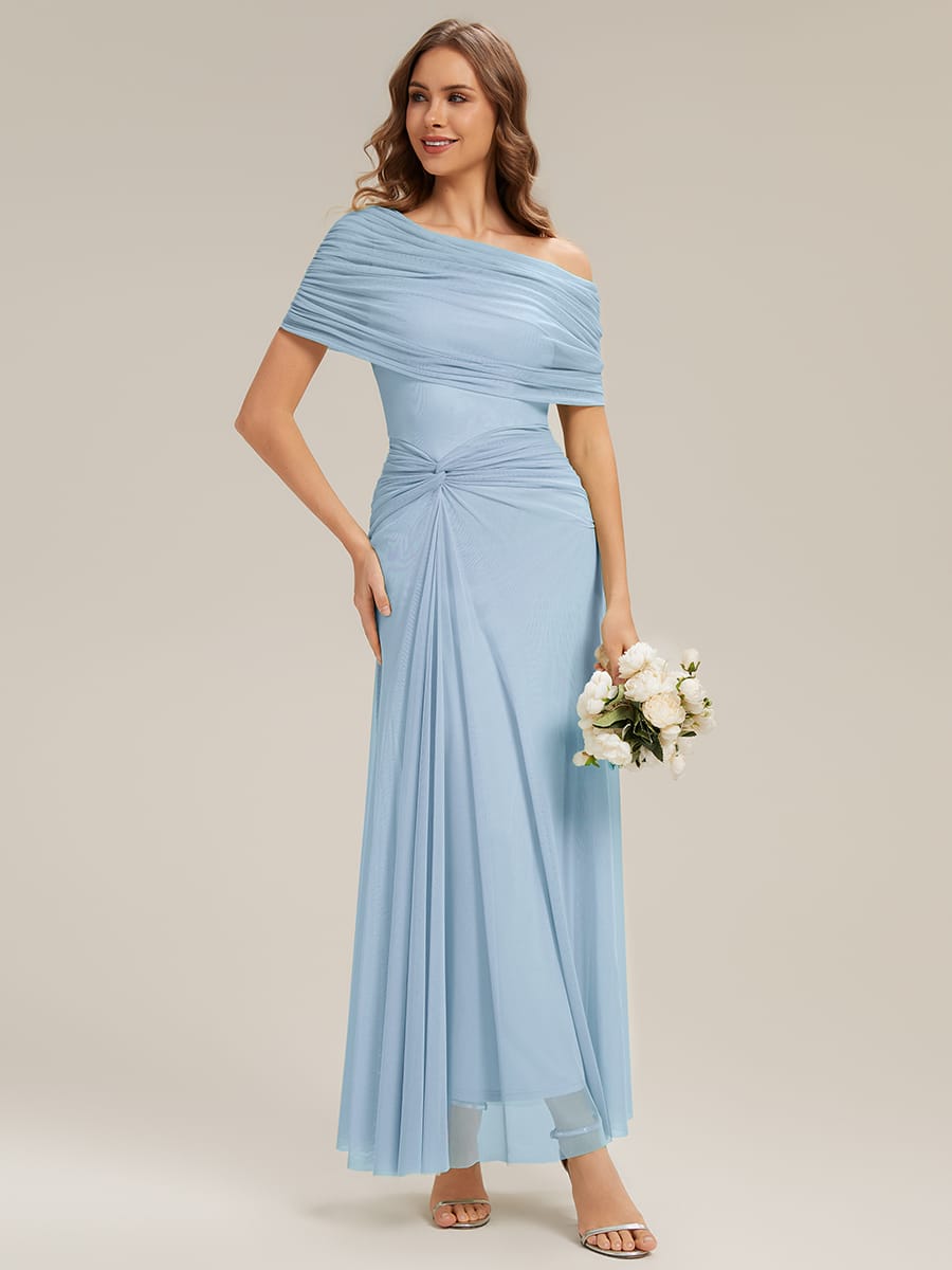Knotted Mesh Drop Shoulder Sleeve Dress #Color_Ice Blue