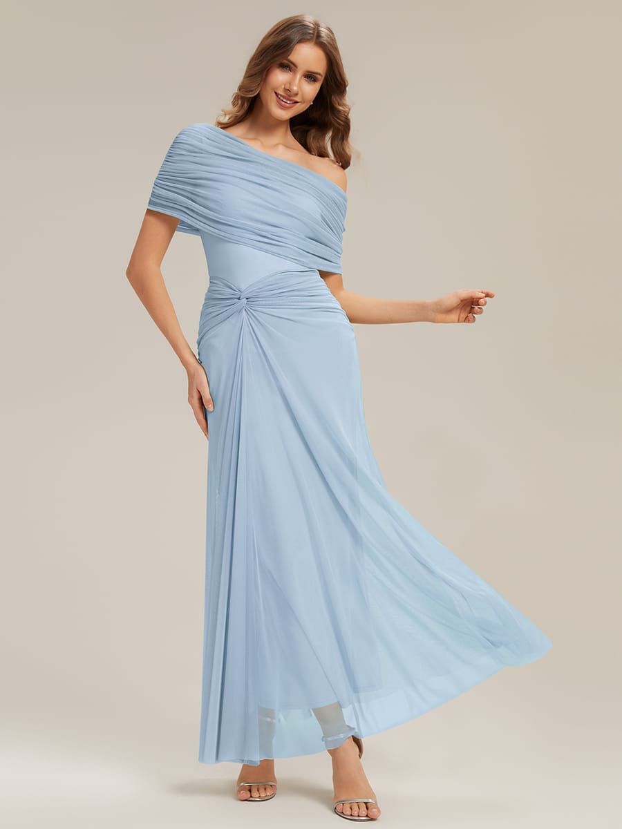 Knotted Mesh Drop Shoulder Sleeve Dress #Color_Ice Blue