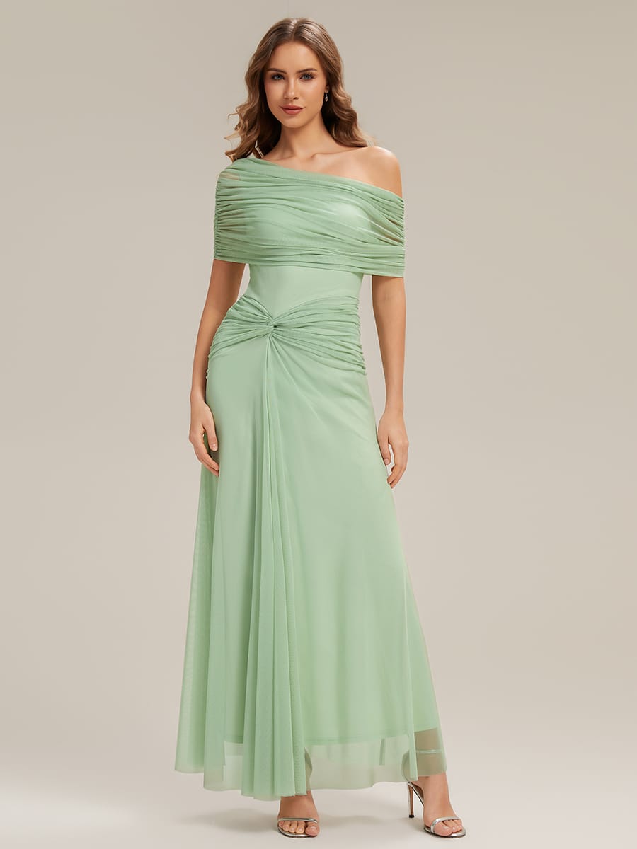Knotted Mesh Drop Shoulder Sleeve Dress #Color_Mint Green