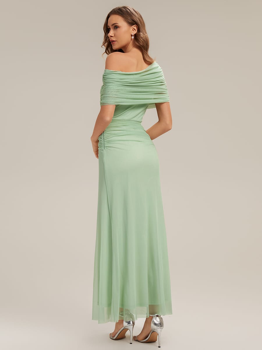 Knotted Mesh Drop Shoulder Sleeve Dress #Color_Mint Green