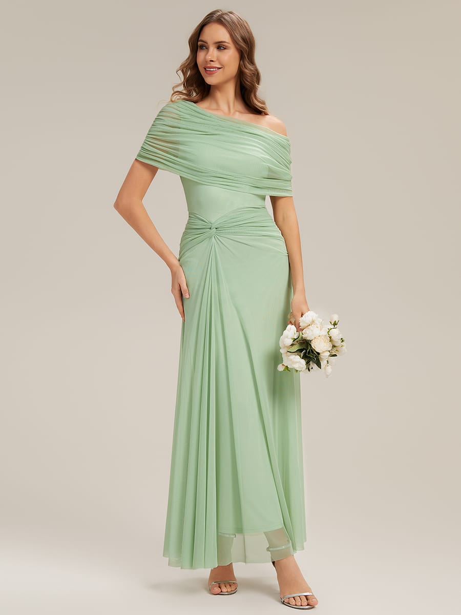 Knotted Mesh Drop Shoulder Sleeve Dress #Color_Mint Green