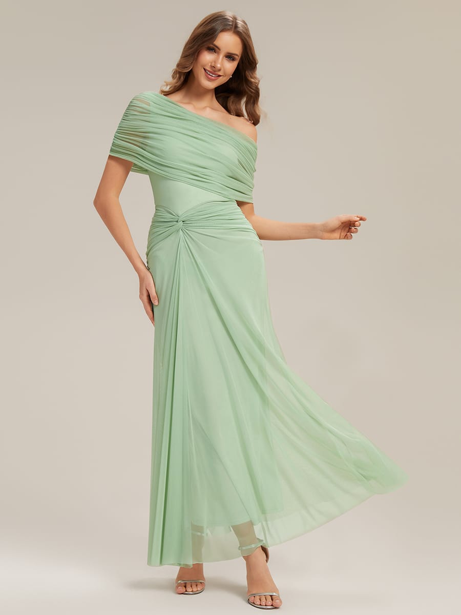 Knotted Mesh Drop Shoulder Sleeve Dress #Color_Mint Green
