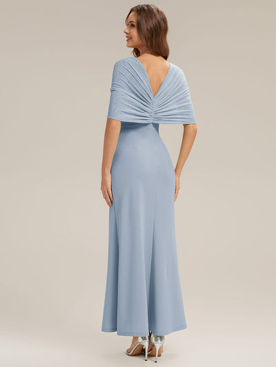 Bow Knit Drop Shoulder Sleeve Dress #color_Ice Blue