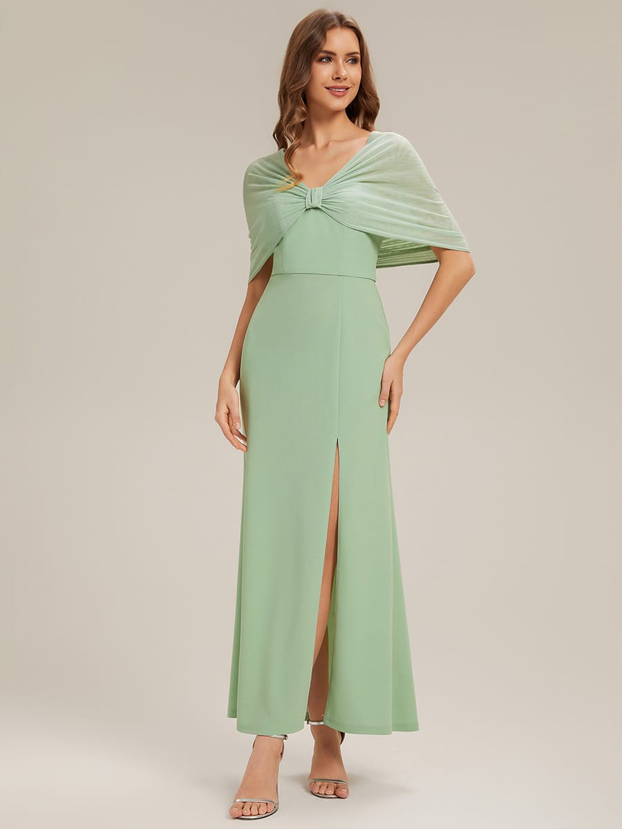 Bow Knit Drop Shoulder Sleeve Dress #color_Mint Green