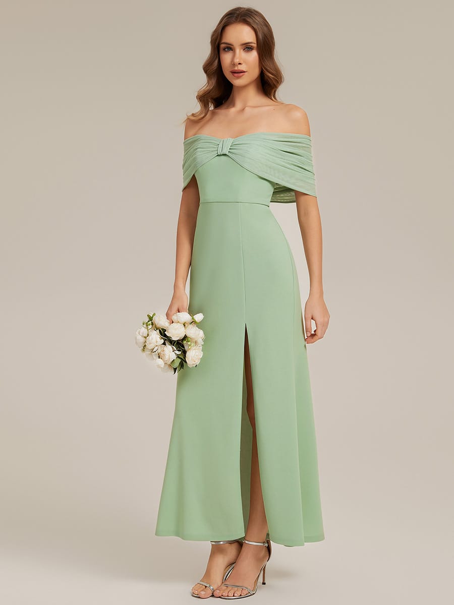 Bow Knit Drop Shoulder Sleeve Dress #color_Mint Green