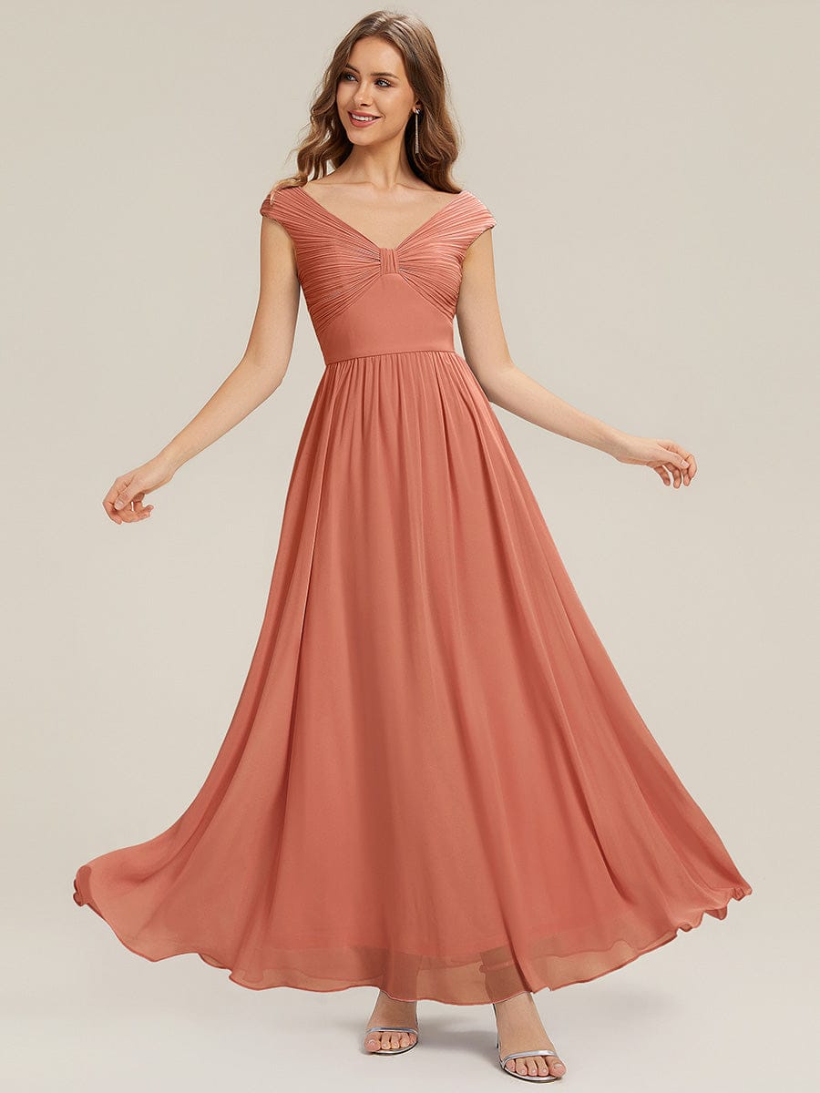 Pleated Chiffon Cap Sleeve Dress #color_Coral Pink