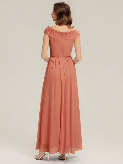Pleated Chiffon Cap Sleeve Dress #color_Coral Pink