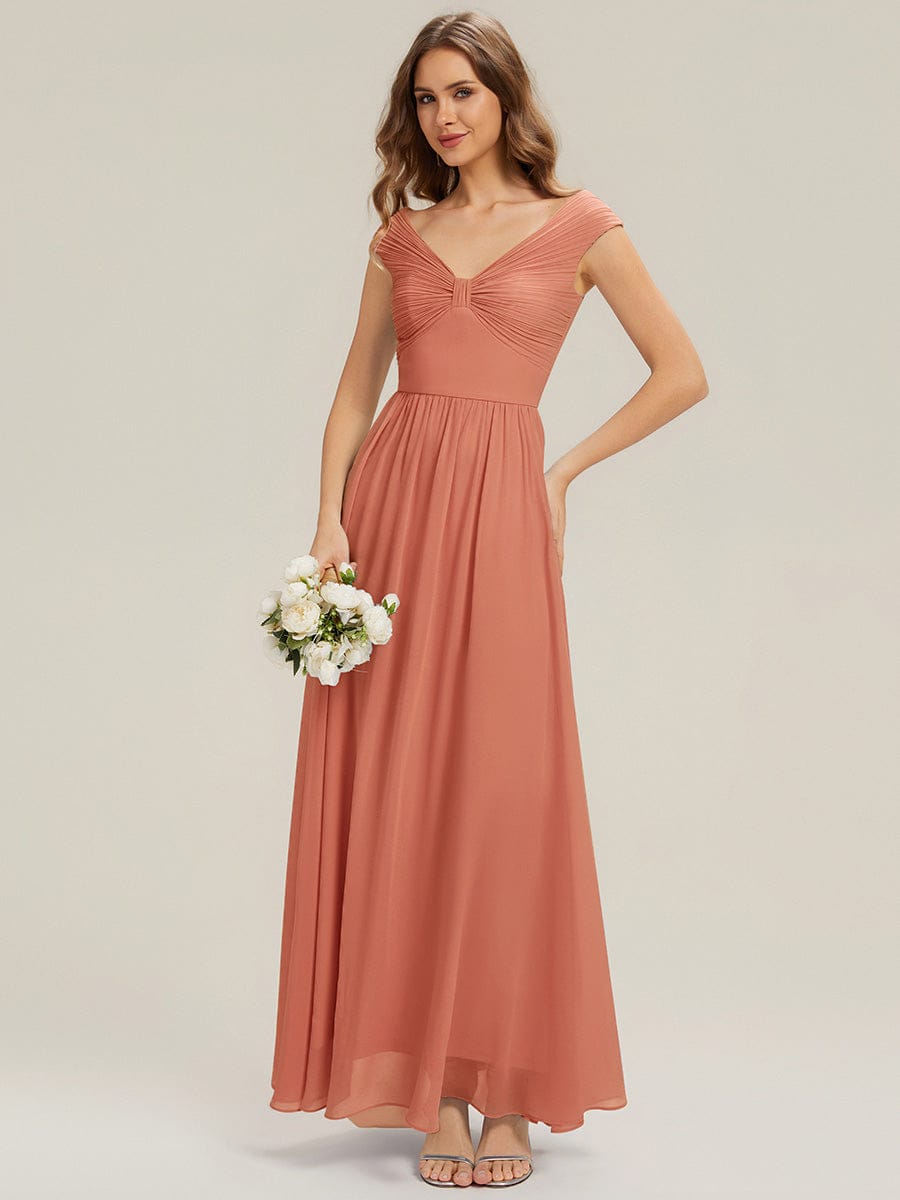 Pleated Chiffon Cap Sleeve Dress #color_Coral Pink
