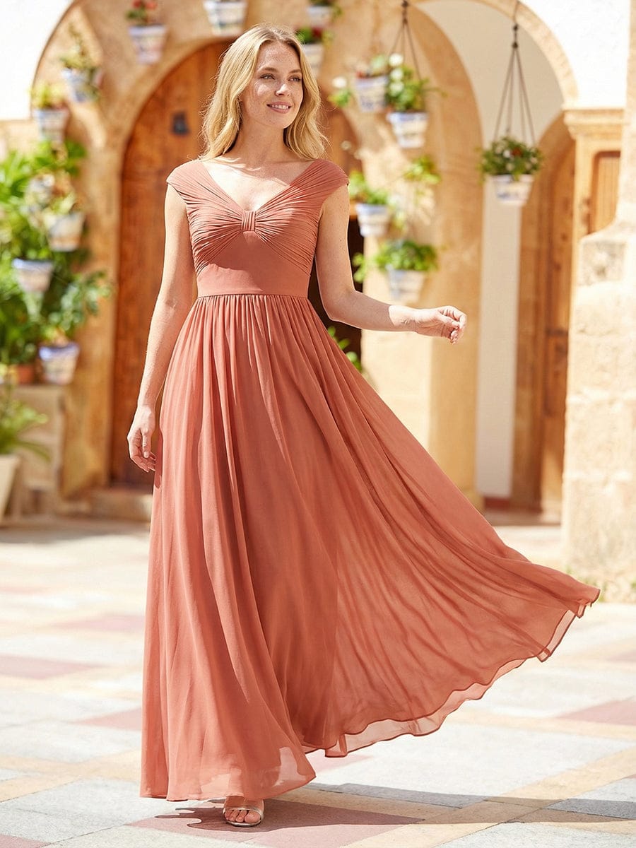 Pleated Chiffon Cap Sleeve Dress #color_Coral Pink