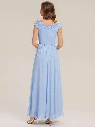 Pleated Chiffon Cap Sleeve Dress #color_Ice Blue