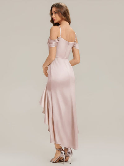 Ruffled Satin Drop Shoulder Sleeve Dress #color_Pink