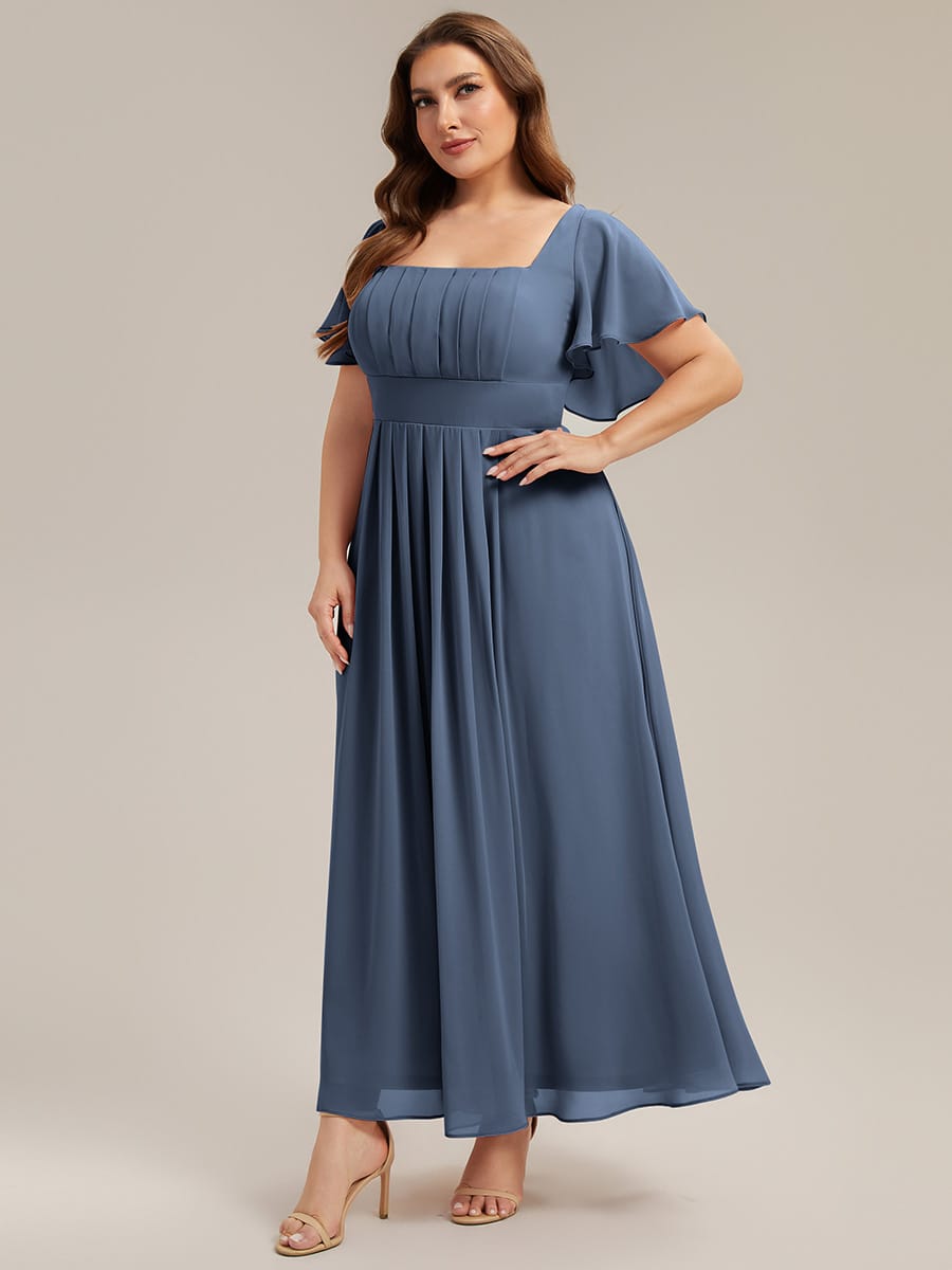 Ruched Chiffon Ruffle Sleeve Dress #color_Dusty Blue