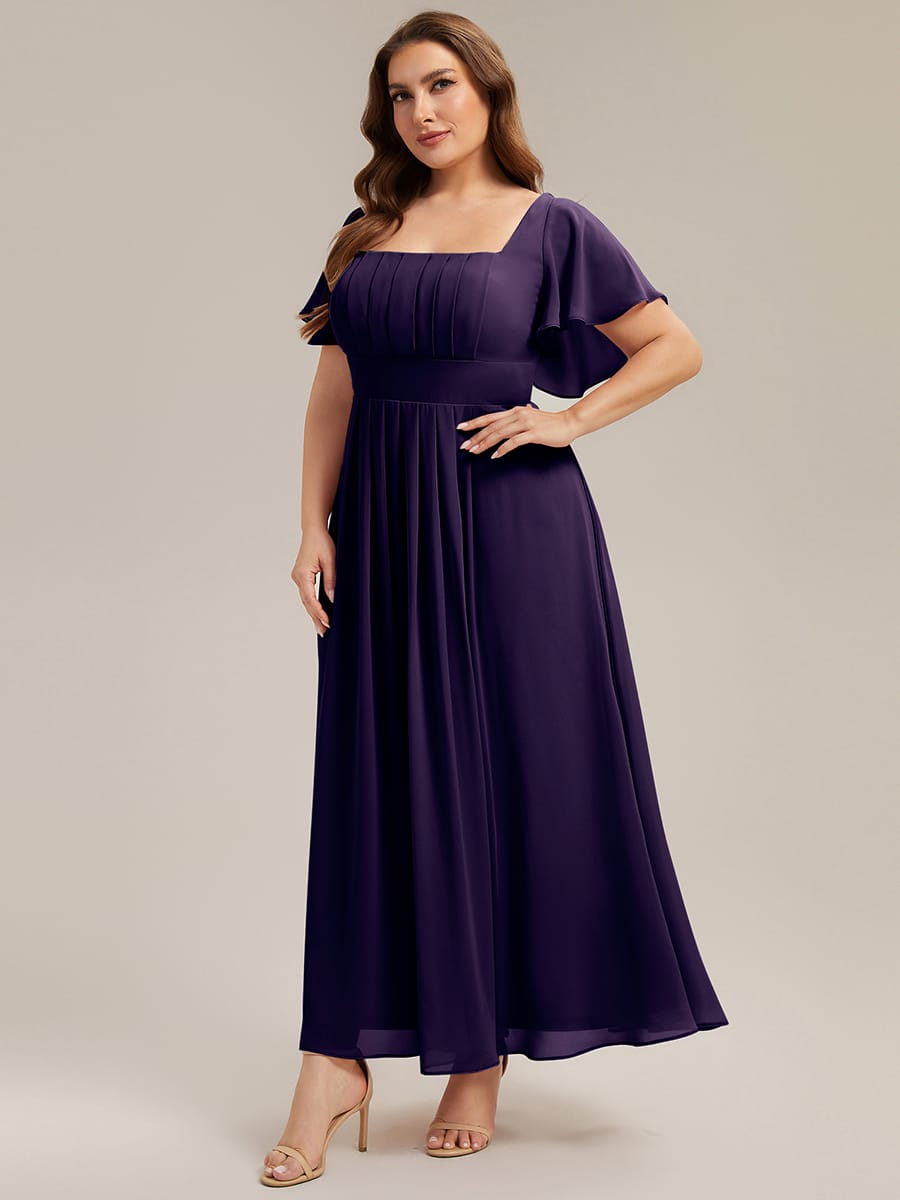 Ruched Chiffon Ruffle Sleeve Dress #color_Dark Purple