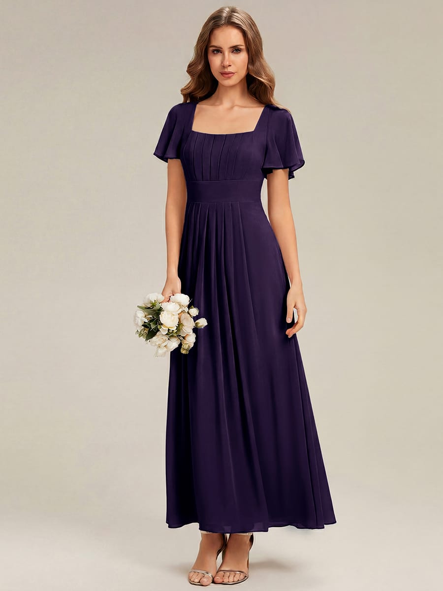 Ruched Chiffon Ruffle Sleeve Dress #color_Dark Purple