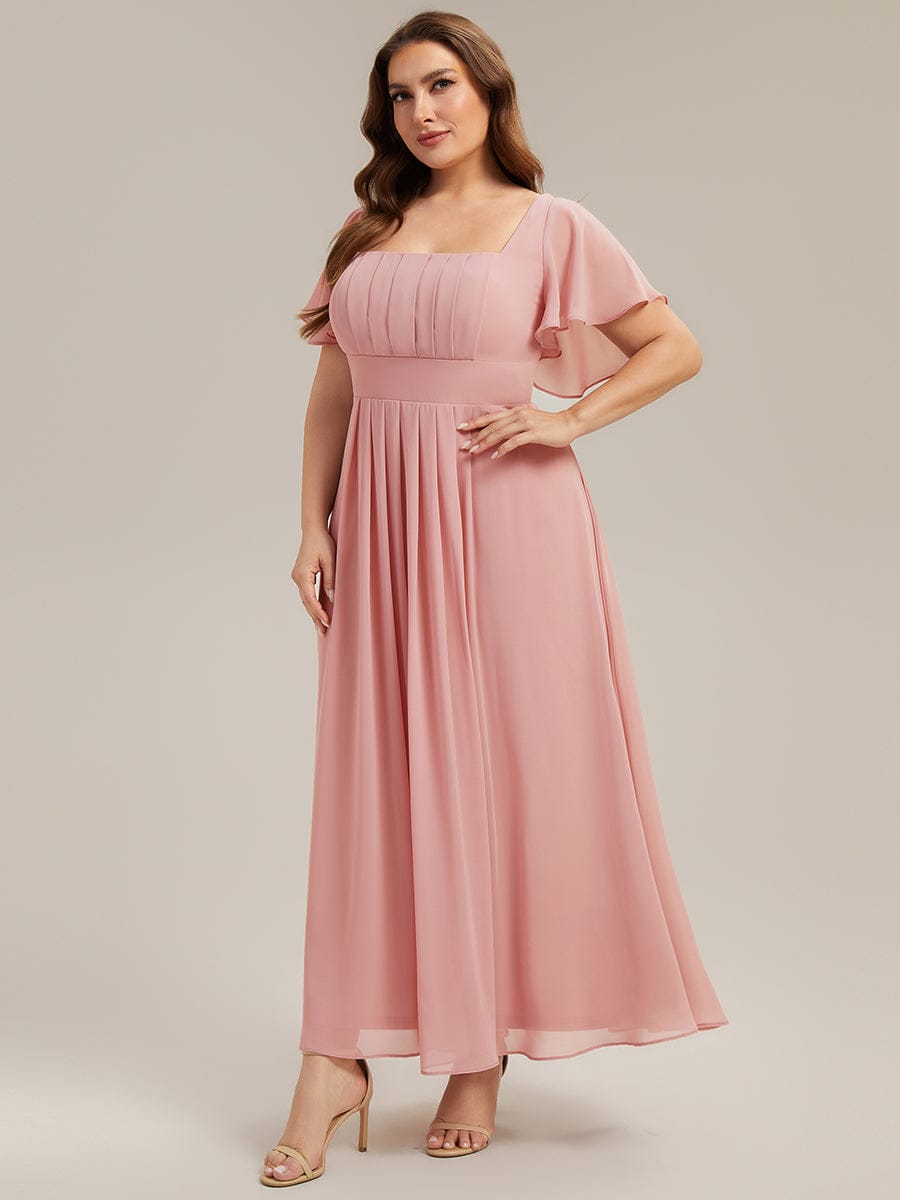 Ruched Chiffon Ruffle Sleeve Dress #color_Dusty Rose