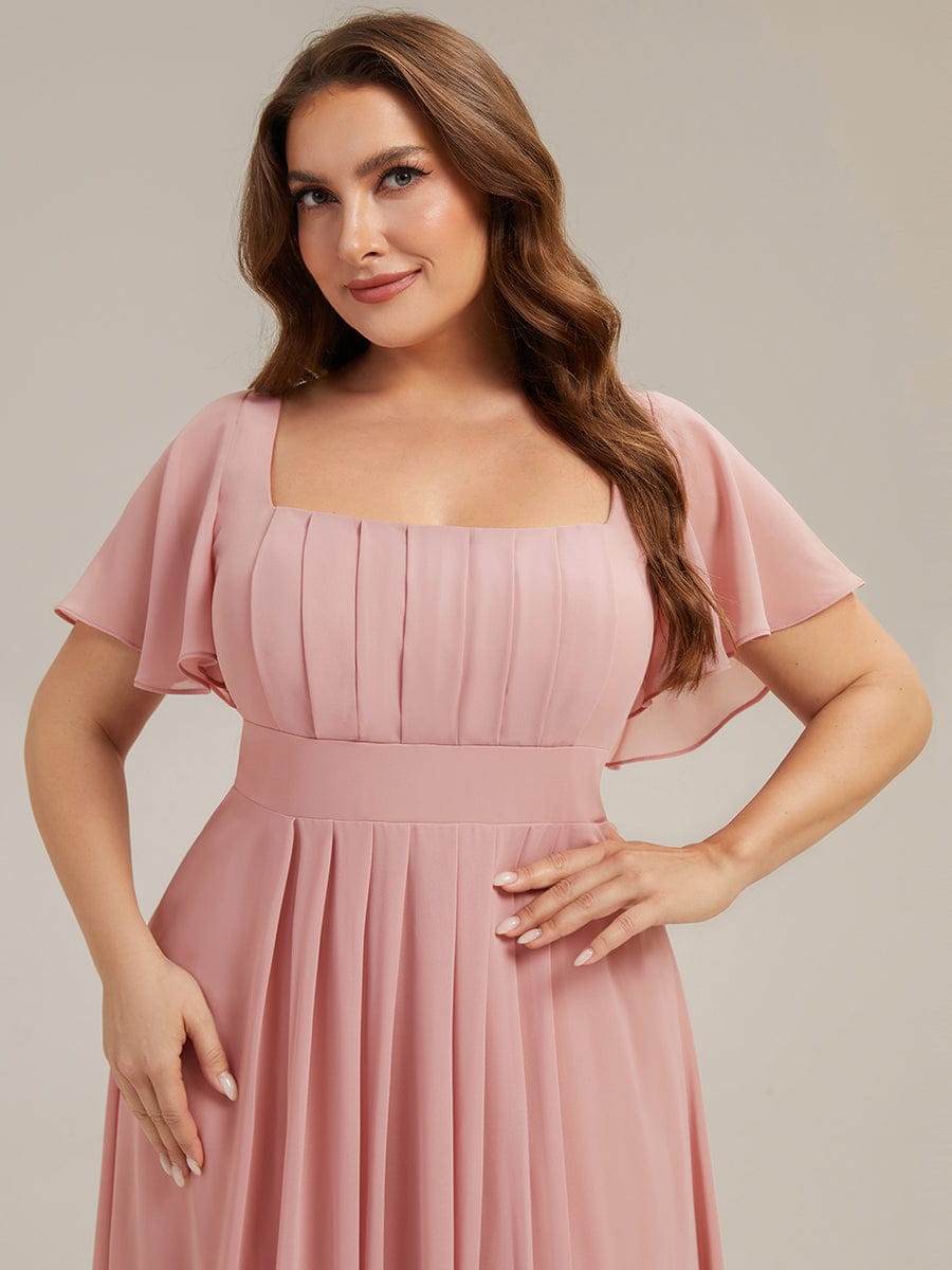 Ruched Chiffon Ruffle Sleeve Dress #color_Dusty Rose