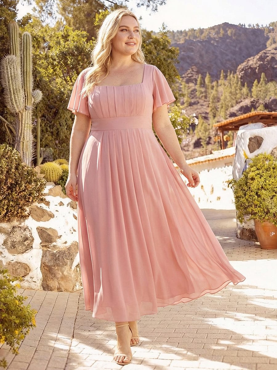 Ruched Chiffon Ruffle Sleeve Dress #color_Dusty Rose