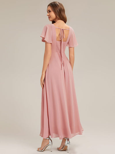Ruched Chiffon Ruffle Sleeve Dress #color_Dusty Rose