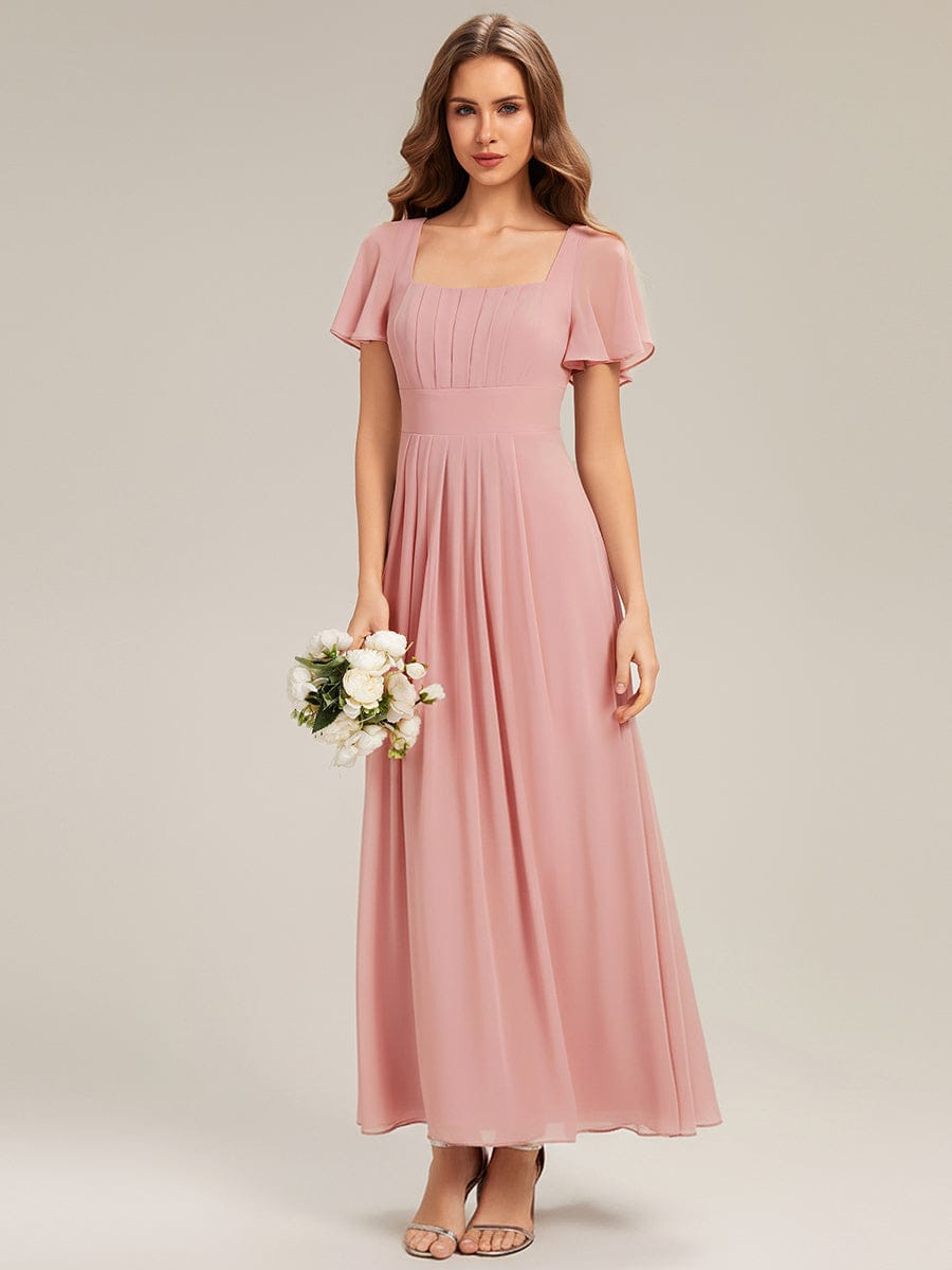 Ruched Chiffon Ruffle Sleeve Dress #color_Dusty Rose