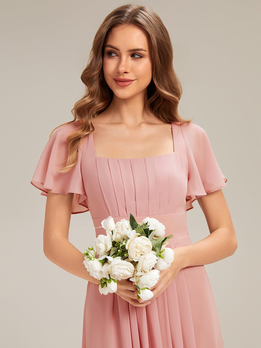 Ruched Chiffon Ruffle Sleeve Dress #color_Dusty Rose