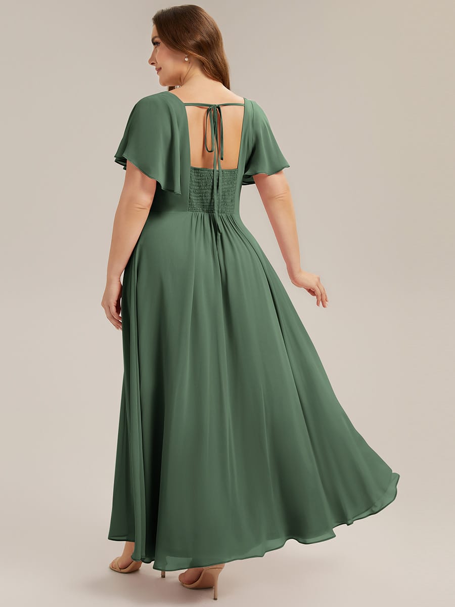 Ruched Chiffon Ruffle Sleeve Dress #color_Eucalyptus Green