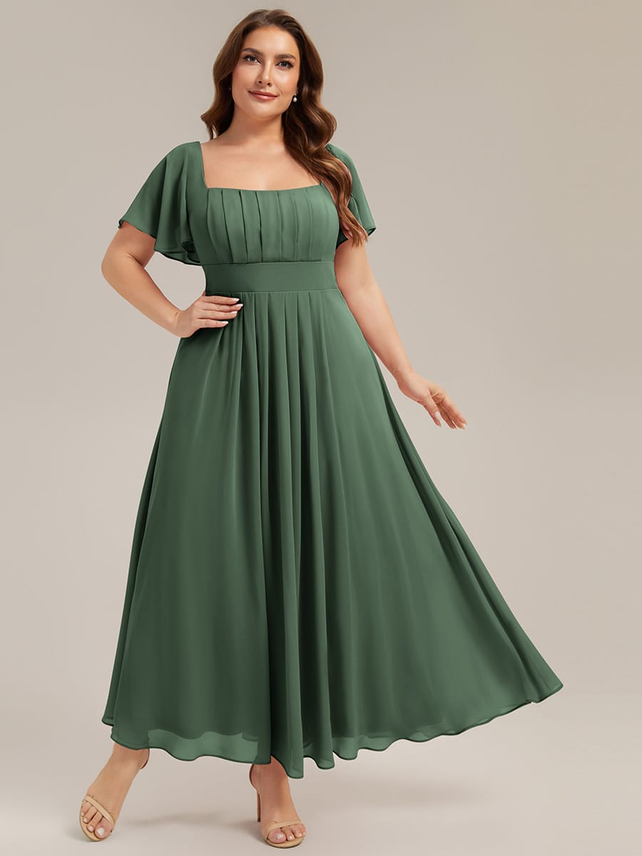 Ruched Chiffon Ruffle Sleeve Dress #color_Eucalyptus Green