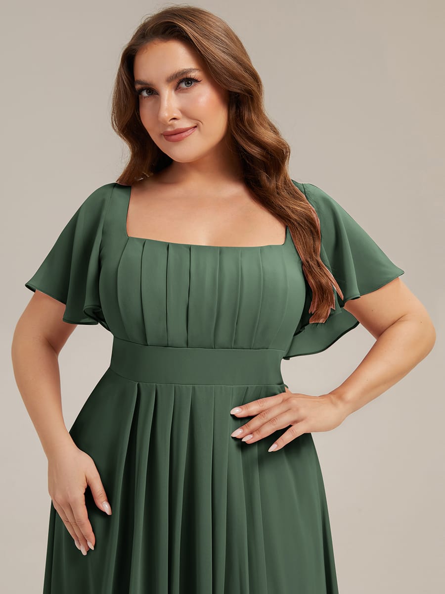 Ruched Chiffon Ruffle Sleeve Dress #color_Eucalyptus Green