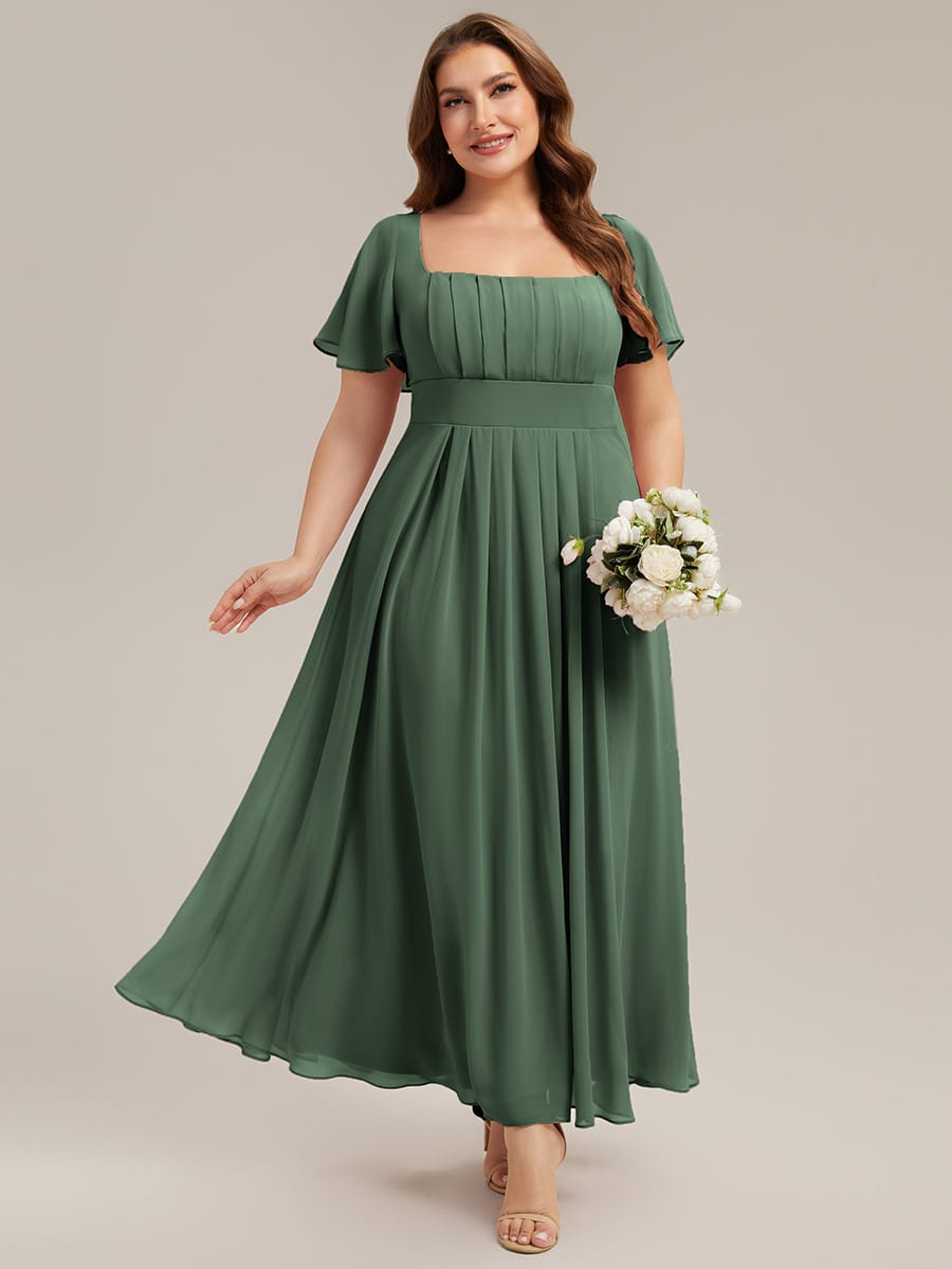 Ruched Chiffon Ruffle Sleeve Dress #color_Eucalyptus Green