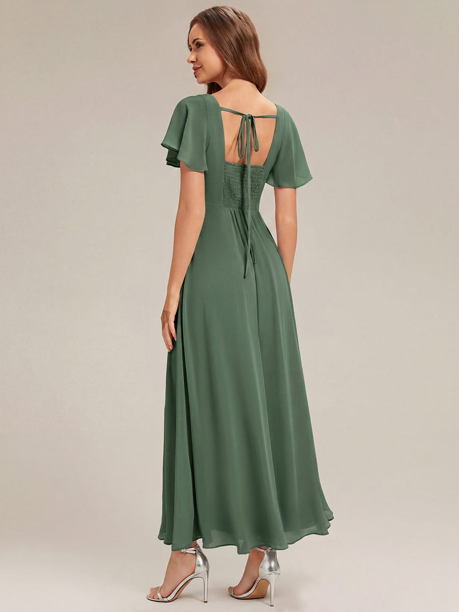 Ruched Chiffon Ruffle Sleeve Dress #color_Eucalyptus Green