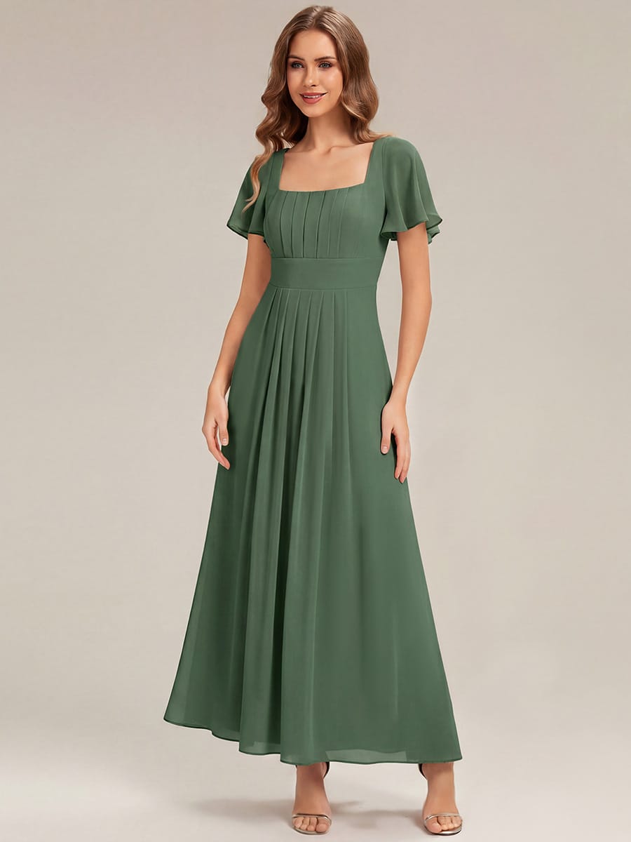 Ruched Chiffon Ruffle Sleeve Dress #color_Eucalyptus Green