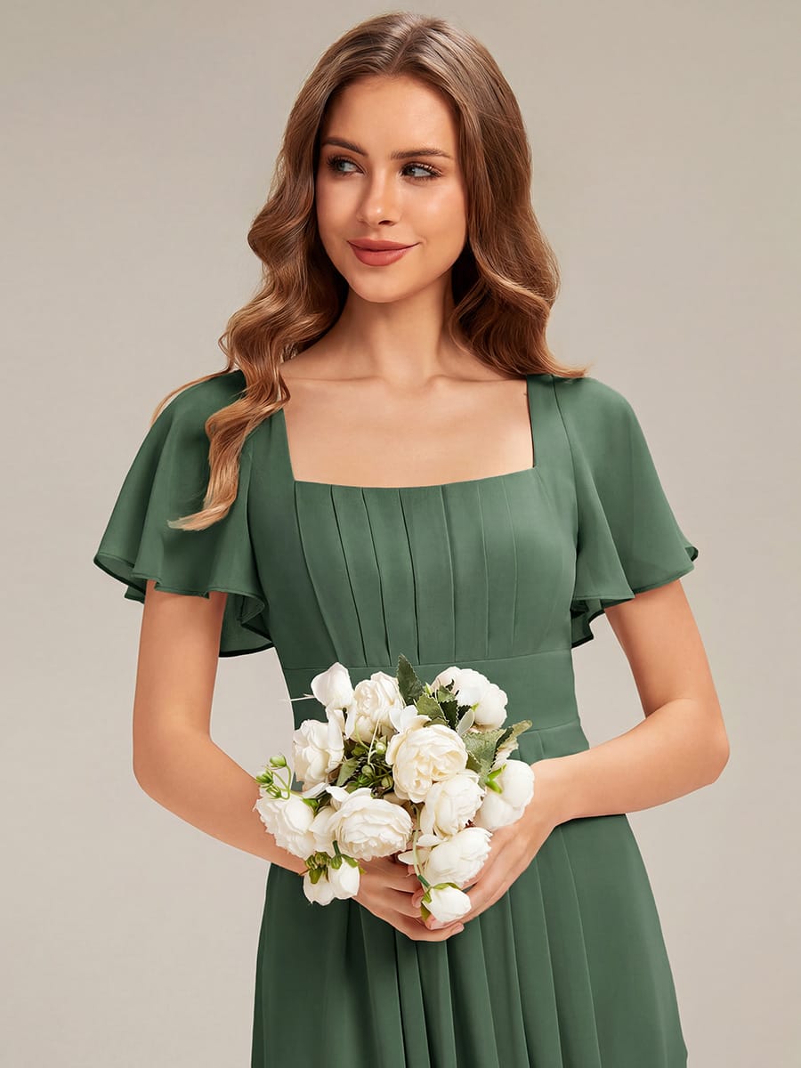 Ruched Chiffon Ruffle Sleeve Dress #color_Eucalyptus Green