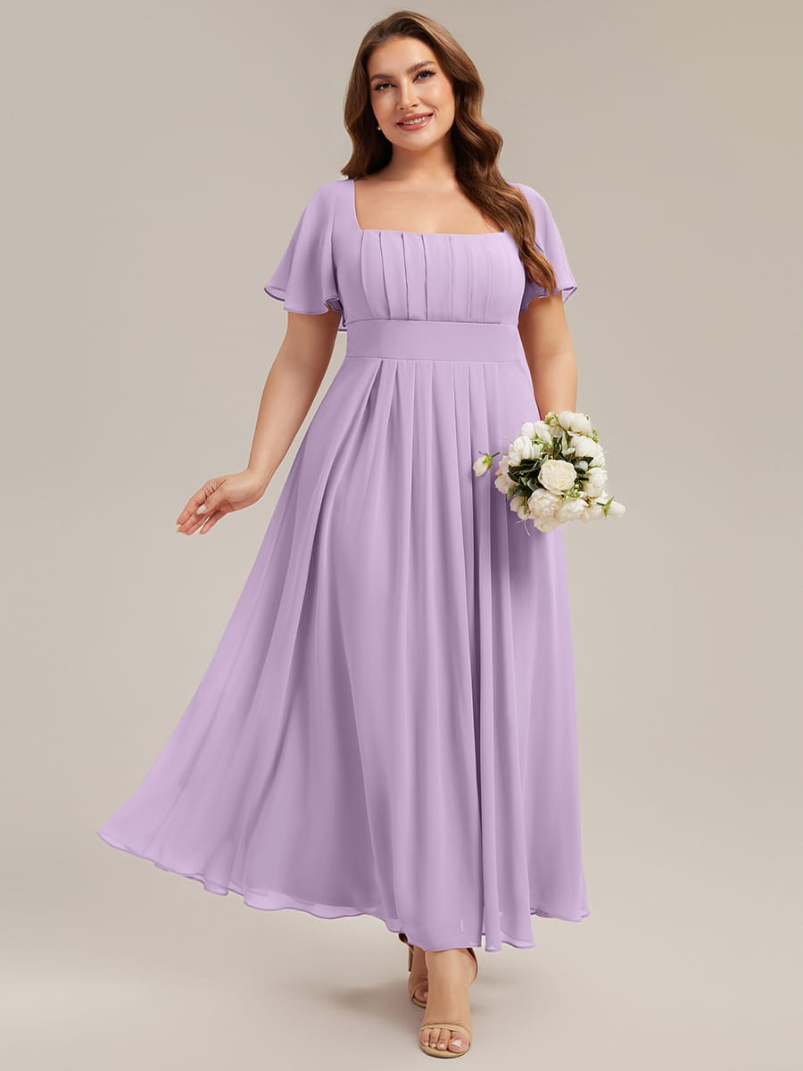 Ruched Chiffon Ruffle Sleeve Dress #color_Frosted Lilac