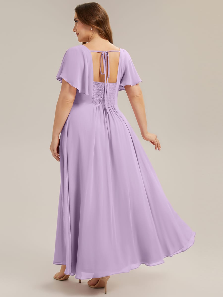 Ruched Chiffon Ruffle Sleeve Dress #color_Frosted Lilac