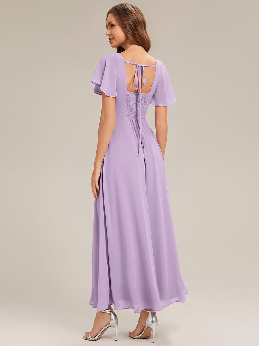 Ruched Chiffon Ruffle Sleeve Dress #color_Frosted Lilac