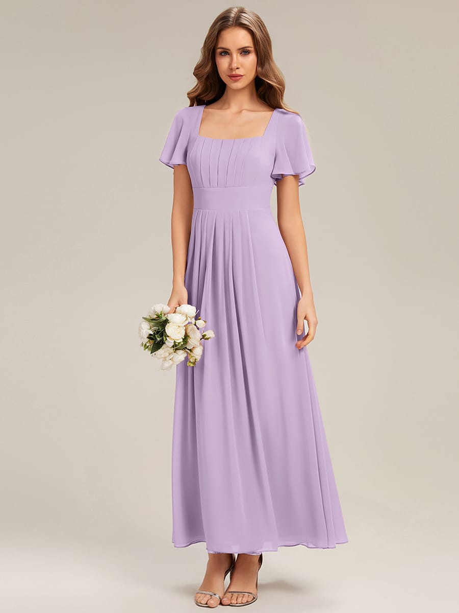 Ruched Chiffon Ruffle Sleeve Dress #color_Frosted Lilac