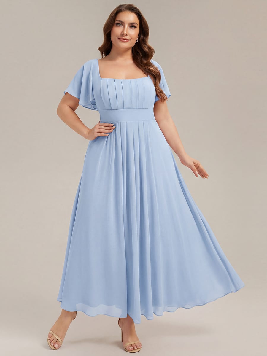 Ruched Chiffon Ruffle Sleeve Dress #color_Ice Blue