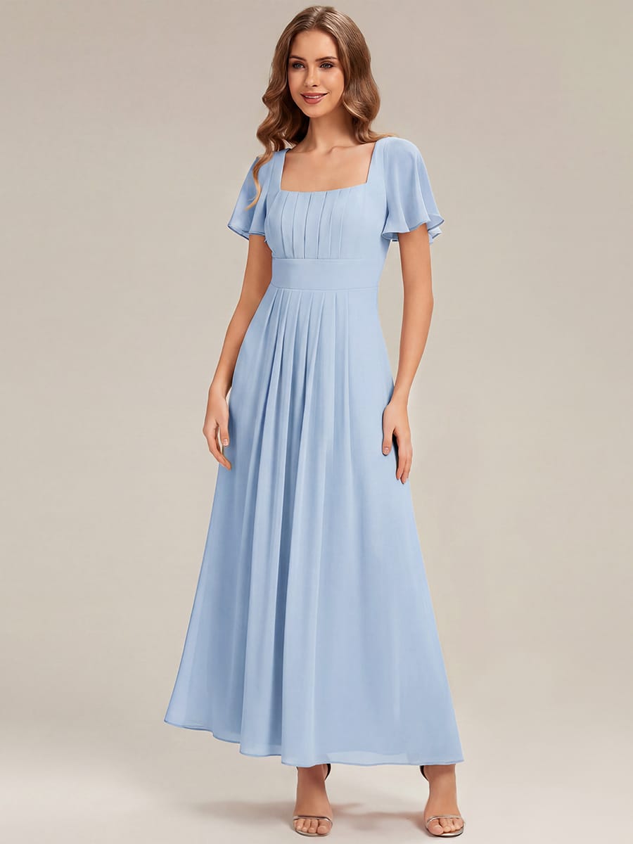 Ruched Chiffon Ruffle Sleeve Dress #color_Ice Blue