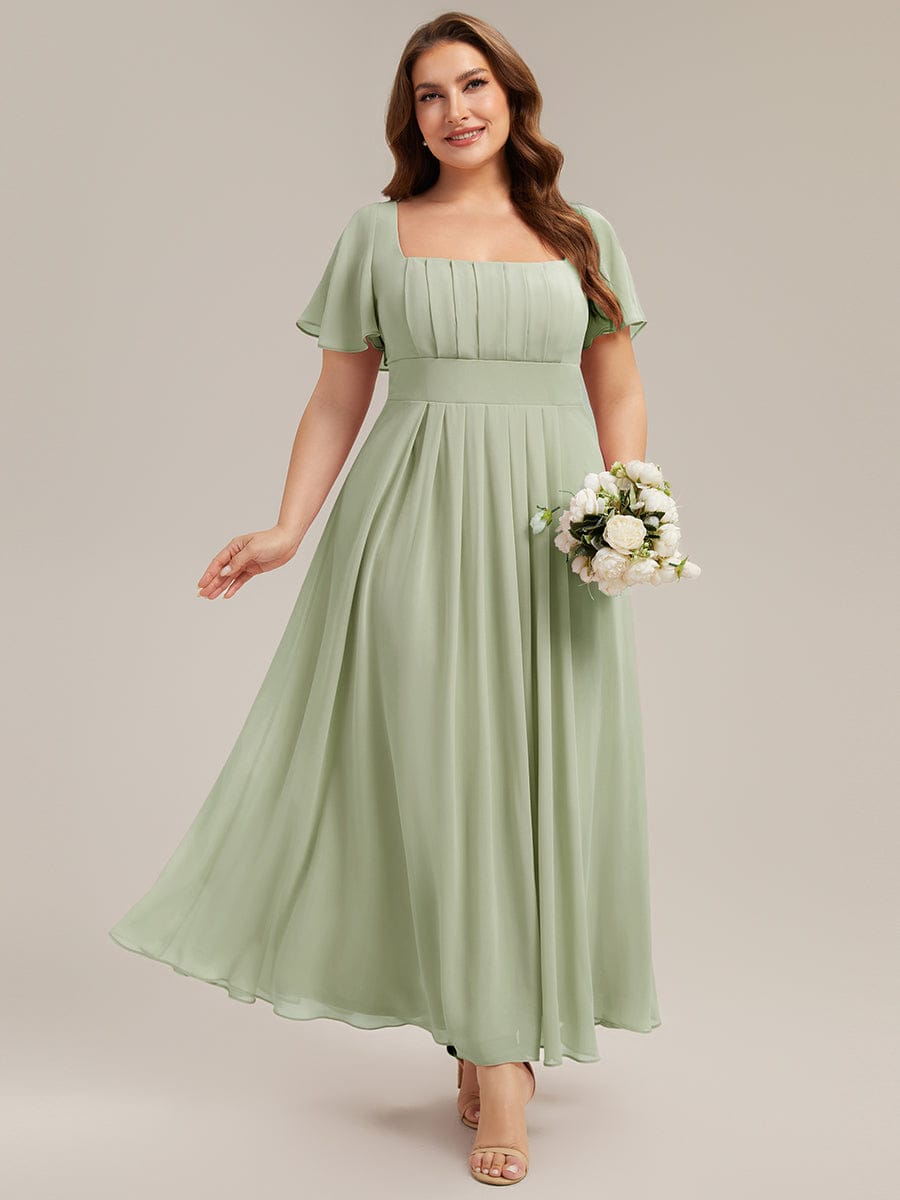 Ruched Chiffon Ruffle Sleeve Dress #color_Mint Green