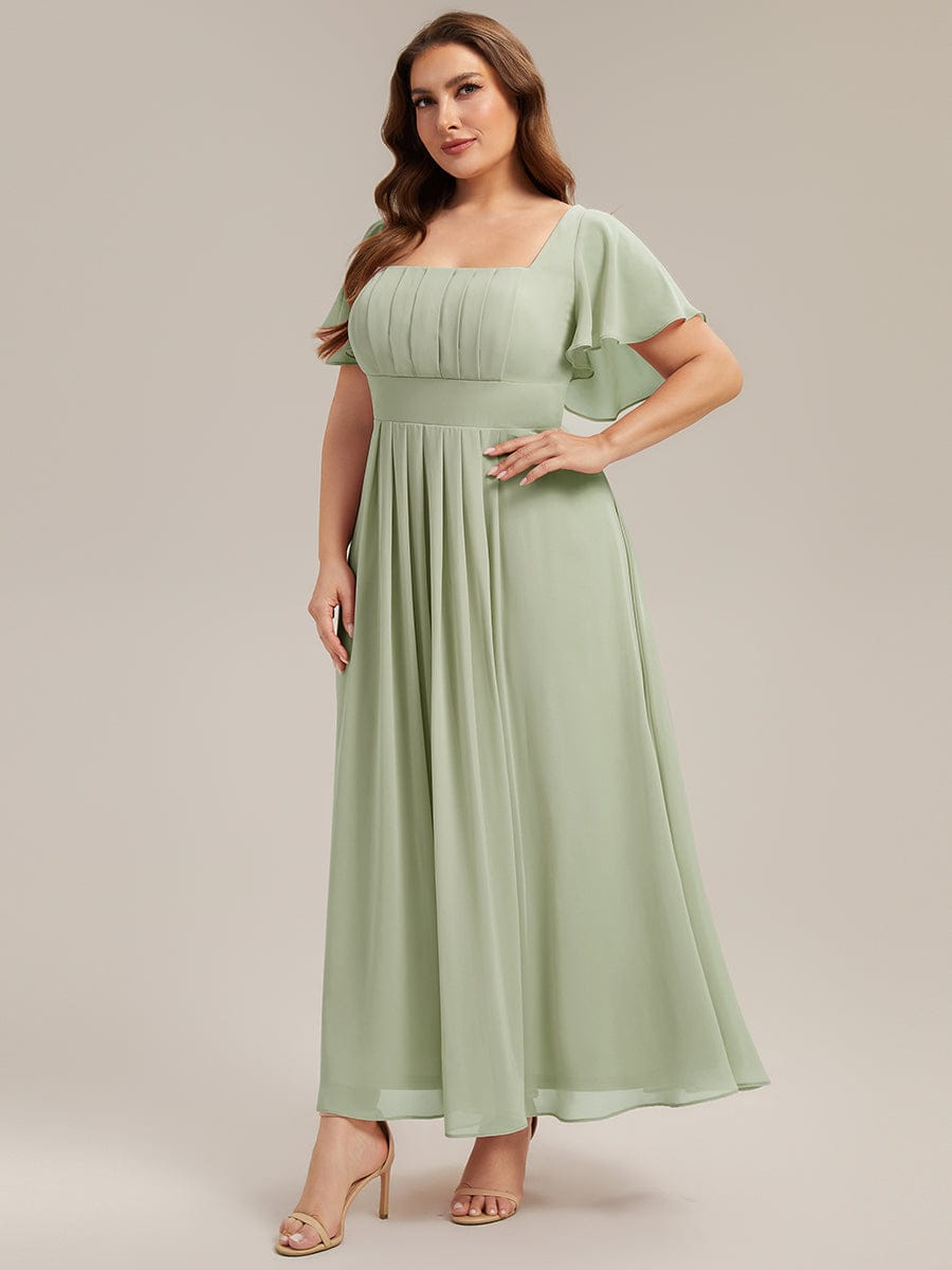 Ruched Chiffon Ruffle Sleeve Dress #color_Mint Green