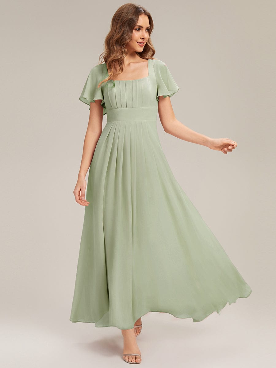Ruched Chiffon Ruffle Sleeve Dress #color_Mint Green
