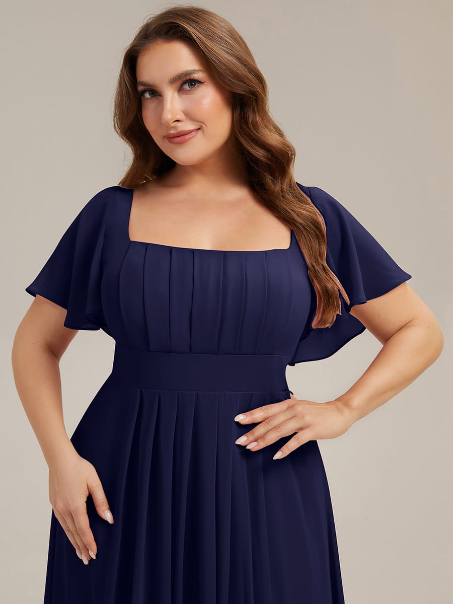 Ruched Chiffon Ruffle Sleeve Dress #color_Navy Blue