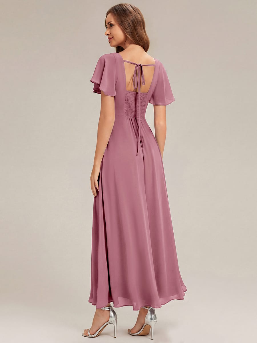Ruched Chiffon Ruffle Sleeve Dress #color_Purple Orchid