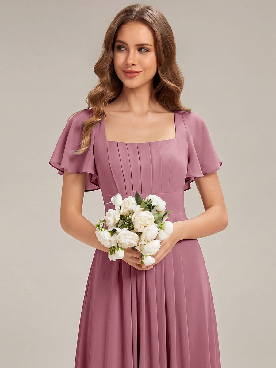 Ruched Chiffon Ruffle Sleeve Dress #color_Purple Orchid