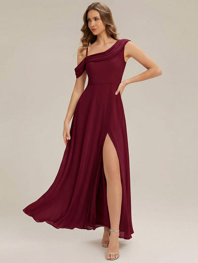 Rhinestone Embellished Chiffon Sleeveless Dress #color_Burgundy