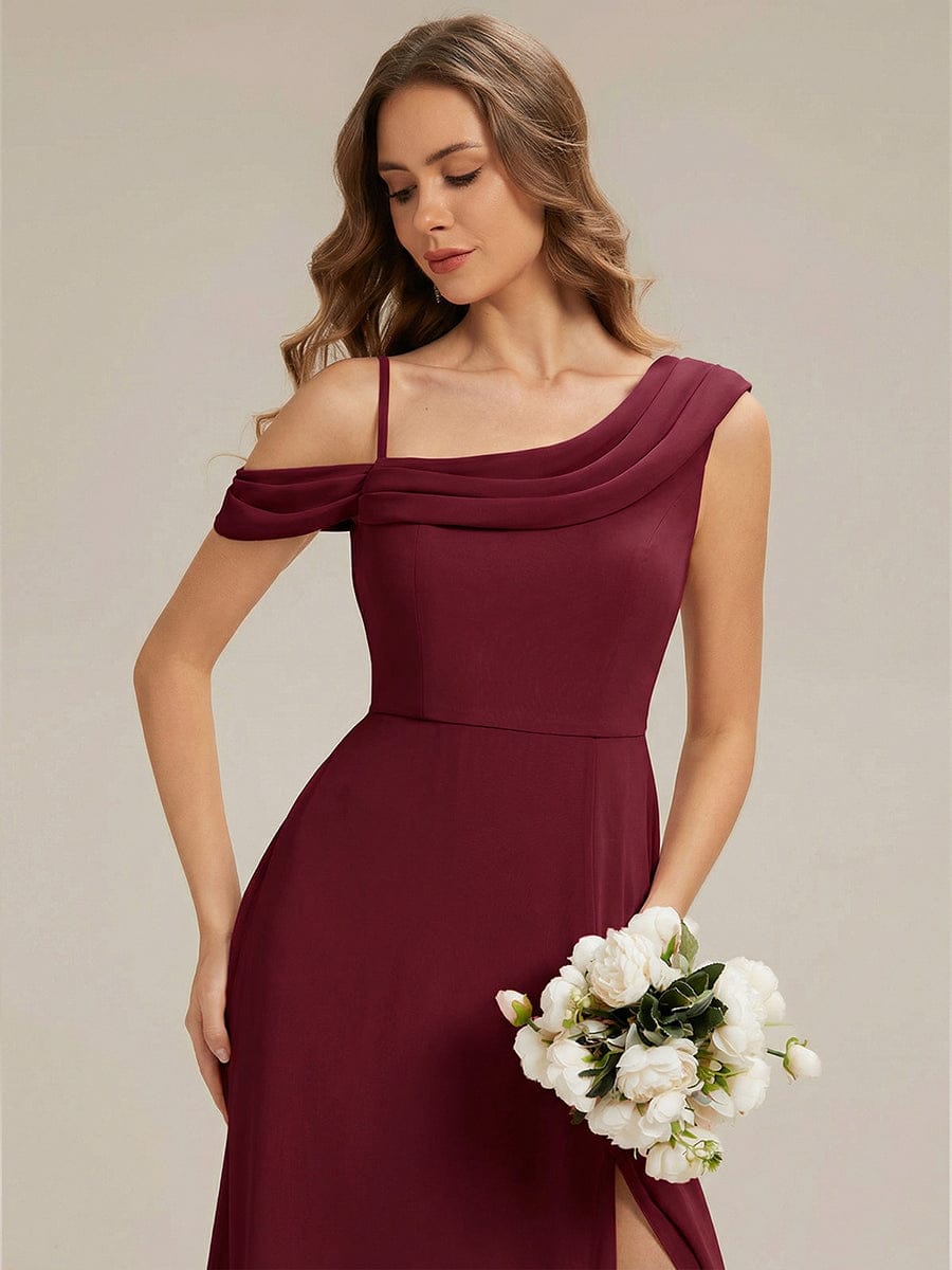 Rhinestone Embellished Chiffon Sleeveless Dress #color_Burgundy