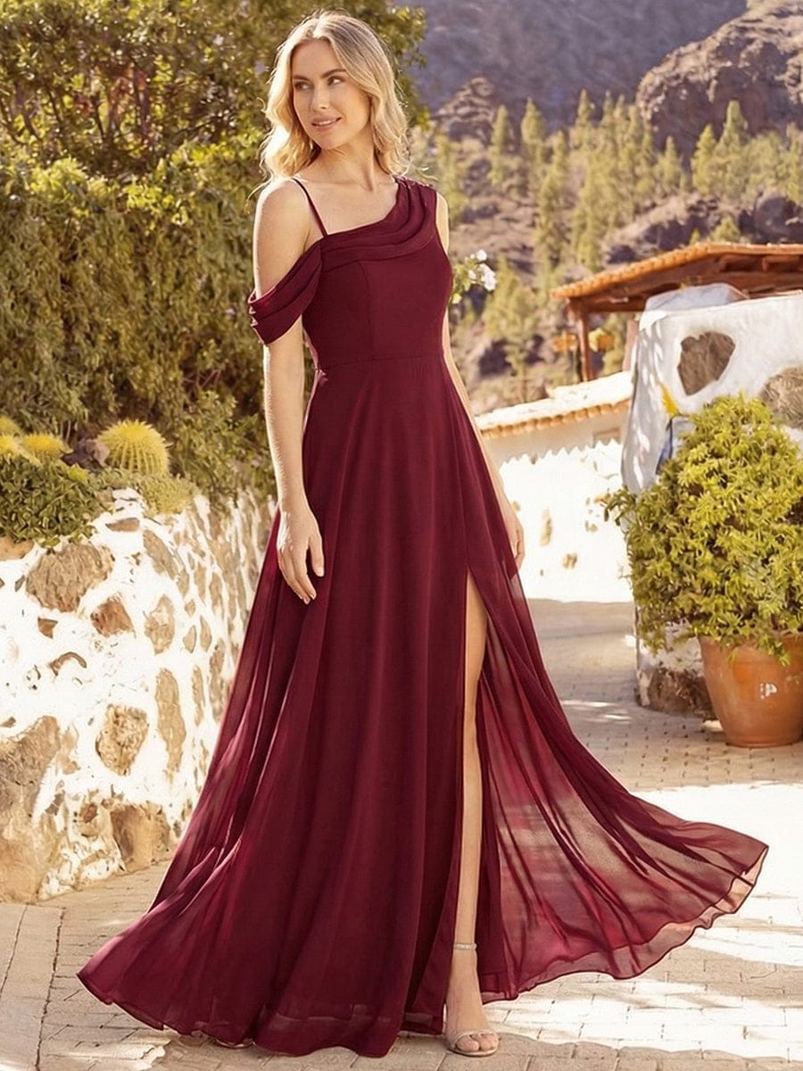 Rhinestone Embellished Chiffon Sleeveless Dress #color_Burgundy