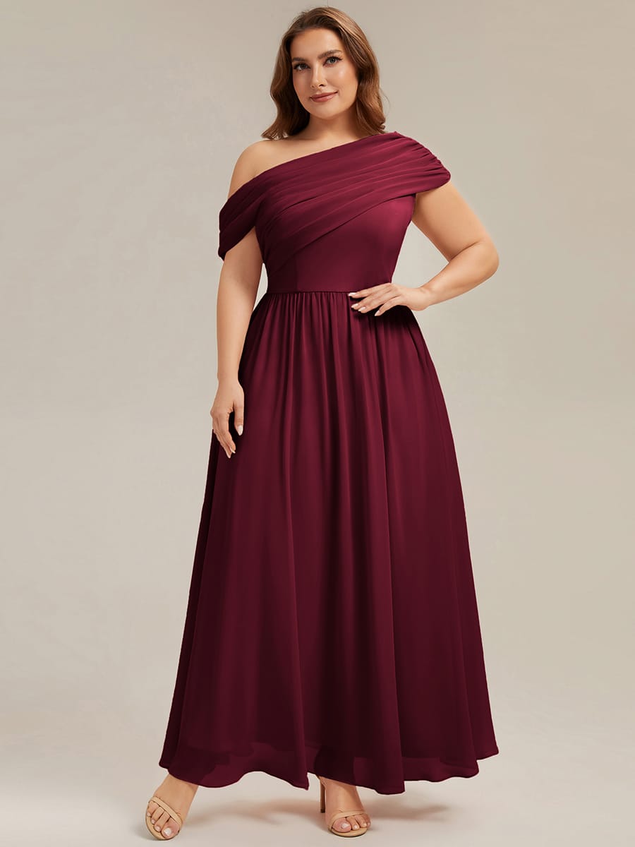 Gathered Chiffon Off the Shoulder Dress #color_Burgundy