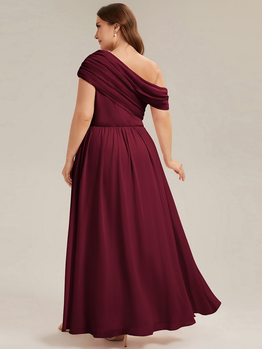 Gathered Chiffon Off the Shoulder Dress #color_Burgundy