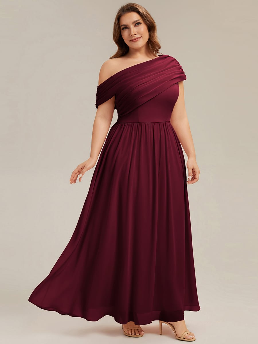 Gathered Chiffon Off the Shoulder Dress #color_Burgundy