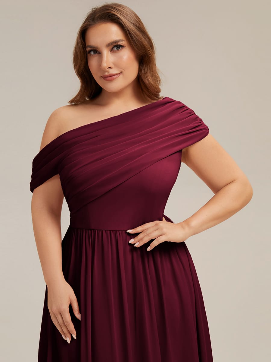 Gathered Chiffon Off the Shoulder Dress #color_Burgundy